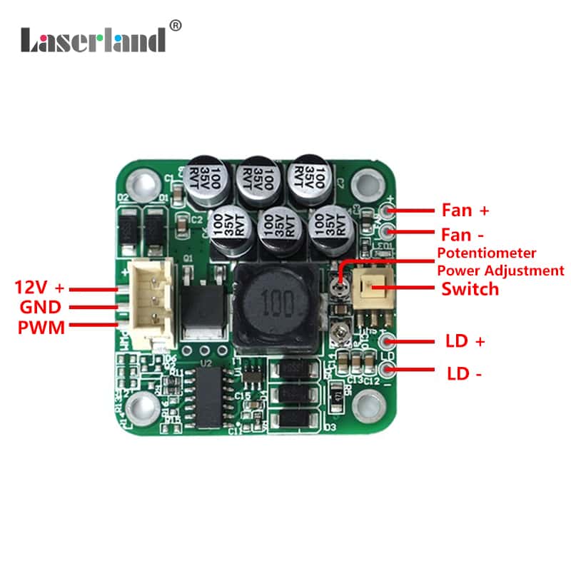 405nm 445nm 450nm 520nm 638nm High Power Laser Diode Driver Board with TTL/PWM with Fan - Image 3
